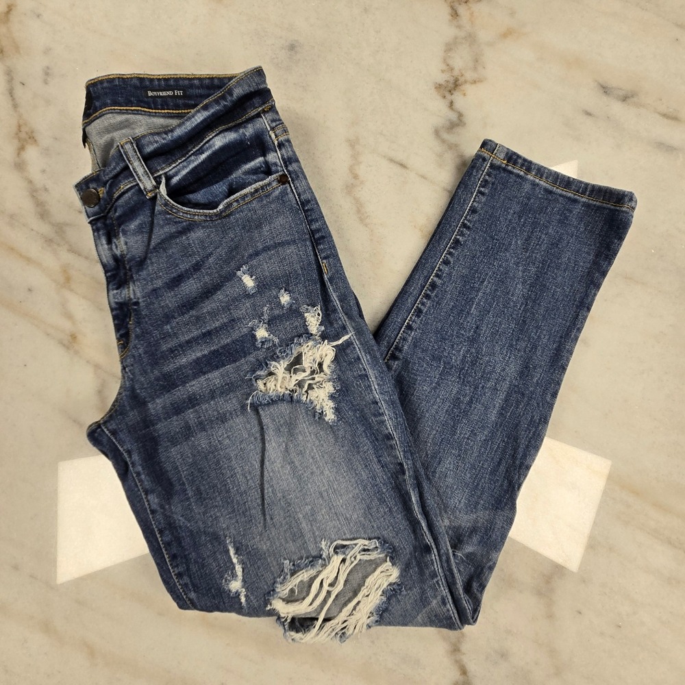 Judy Blue Boyfriend Jeans 11/30 Blue Distressed Ripped Denim Casual Streetwear